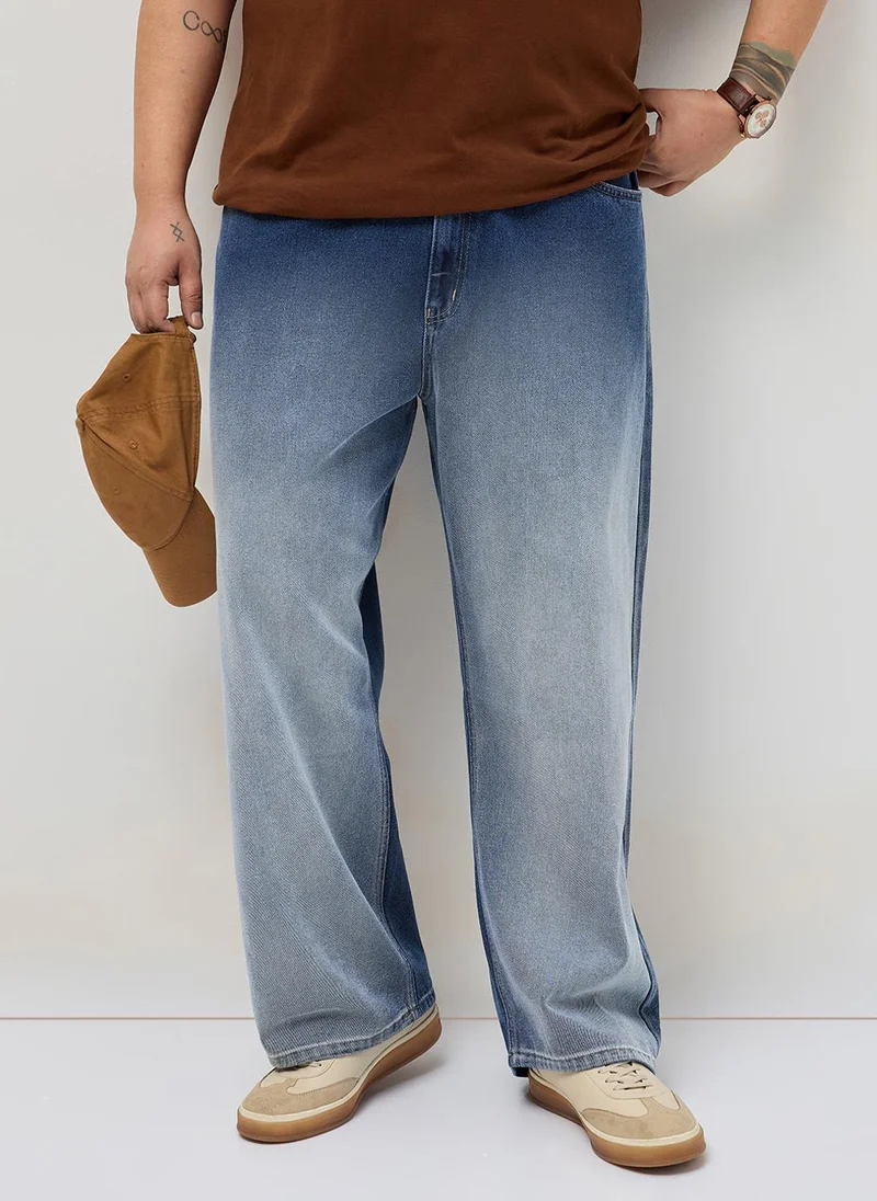 أوربانو فاشن Urbano Plus Men's Blue Loose Baggy Fit Heavy Washed Faded Denim Jeans Non-Stretchable